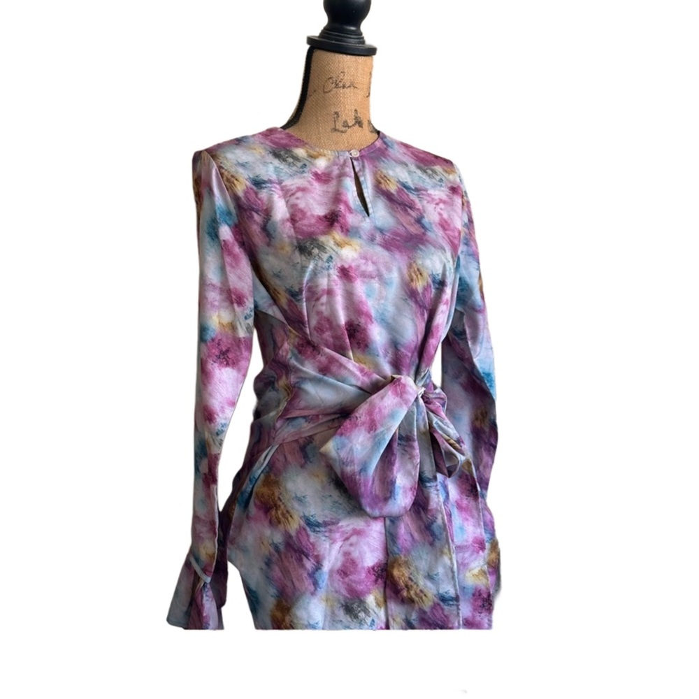 Verona Blue & Purple Bow Tie Blouse - Picture 2 of 16